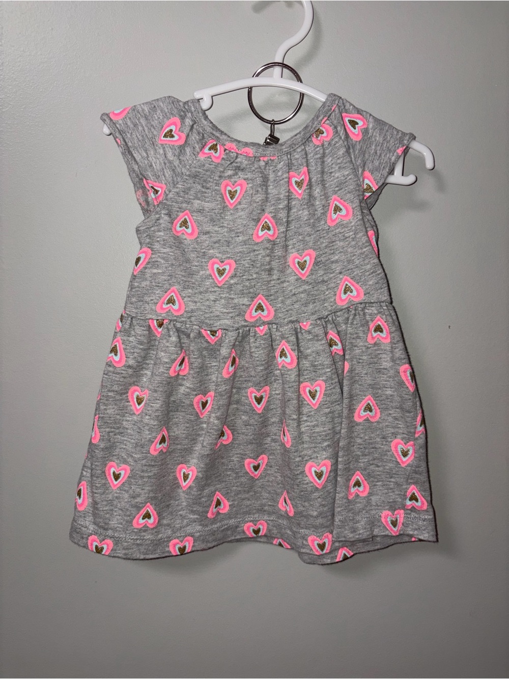 Carters Gray Pink Heart Print T Shirt Dress Girls 6M